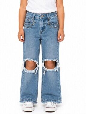 725 Originals Girls Studded Distressed Wide Leg Jeans Size 5 Y2K
